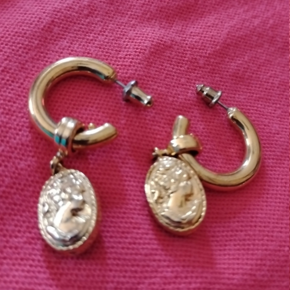 Reversible Hoop earrings glass, GREEK GODDESS DANGLING EARRINGS - Picture 4 of 4